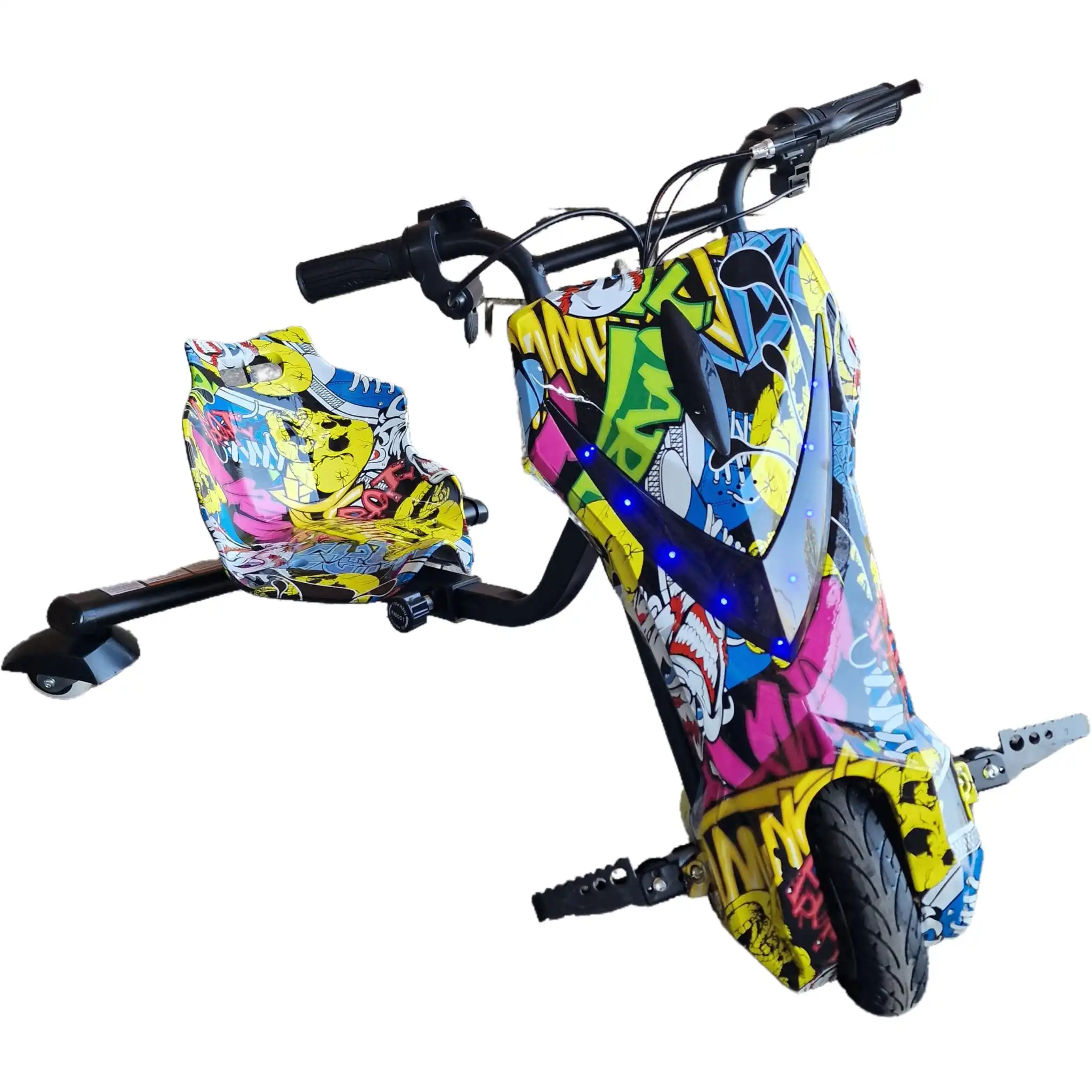 Tricicleta-electrica-drift-Trike-motor-350W-baterie-36V-4000mah-bluetooth-viteza-20kmh-grafiti-galben-4